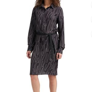 DKNY Black Long Sleeve Dress w White Pattern Design & Belt, Size S